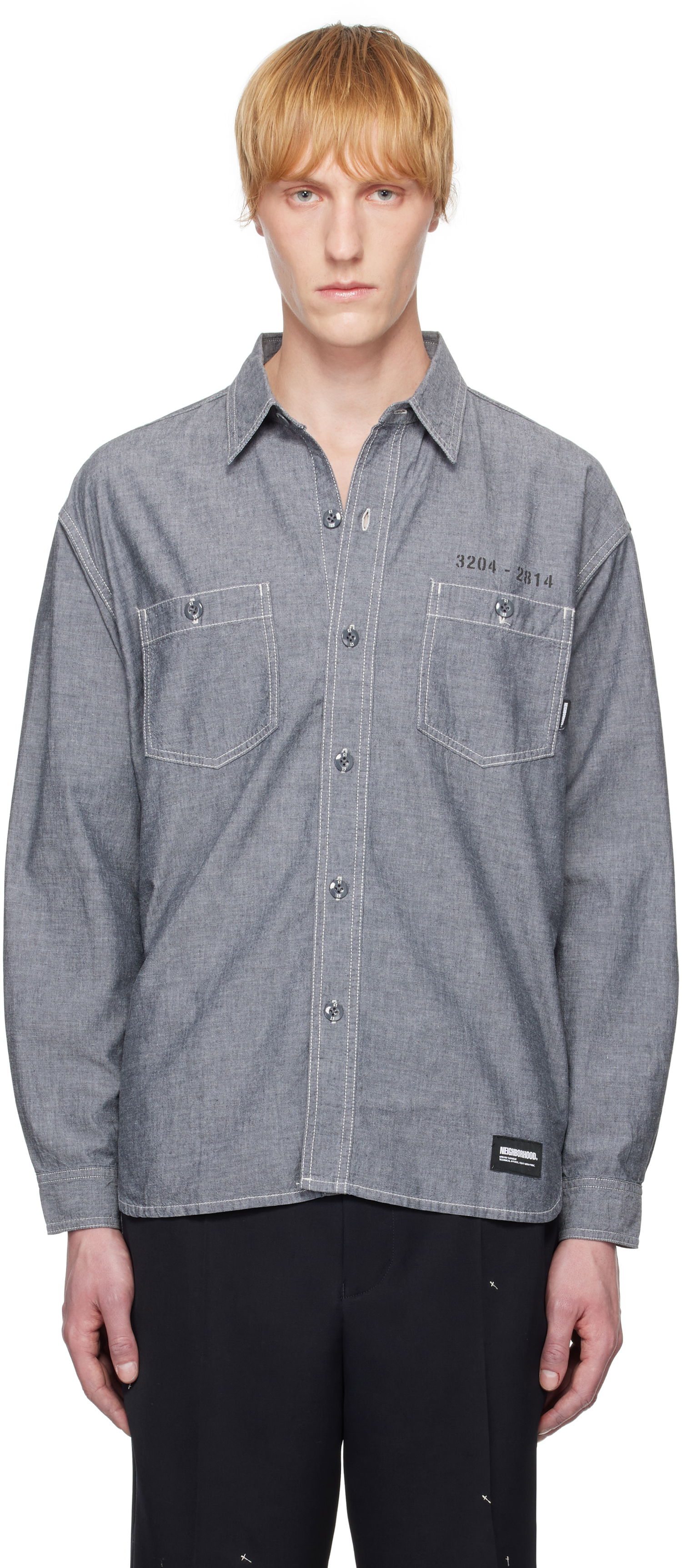 Skjorta Neighborhood Neighborhood Chambray Long Sleeve Shirt Grå | 251ARNH-SHM02, 0