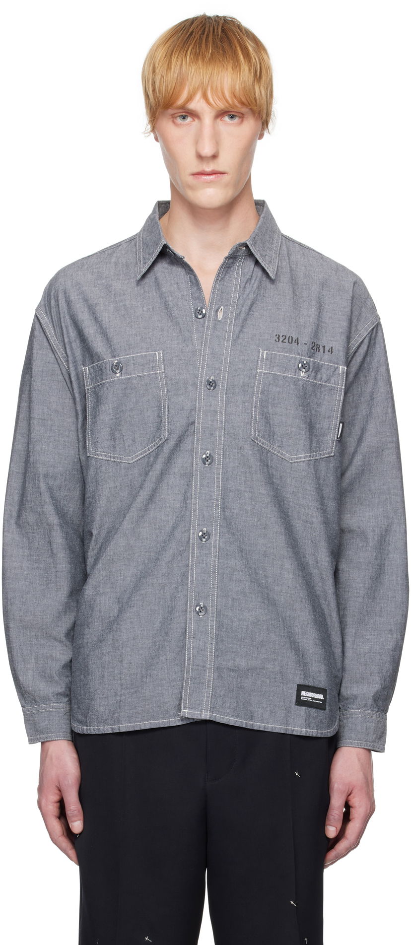 Skjorta Neighborhood Neighborhood Chambray Long Sleeve Shirt Grå | 251ARNH-SHM02