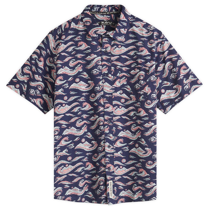 Skjorta KAVU Festaruski Stand Collar Short Sleeve Shirt Mörkblå | 5036-2564