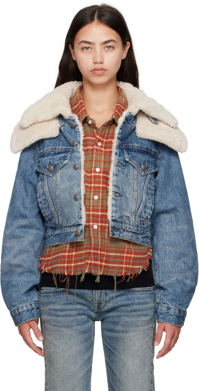 Jacka R13 R13 Double Collar Sherpa Trucker Jacket Blå | R13WD181-D344A
