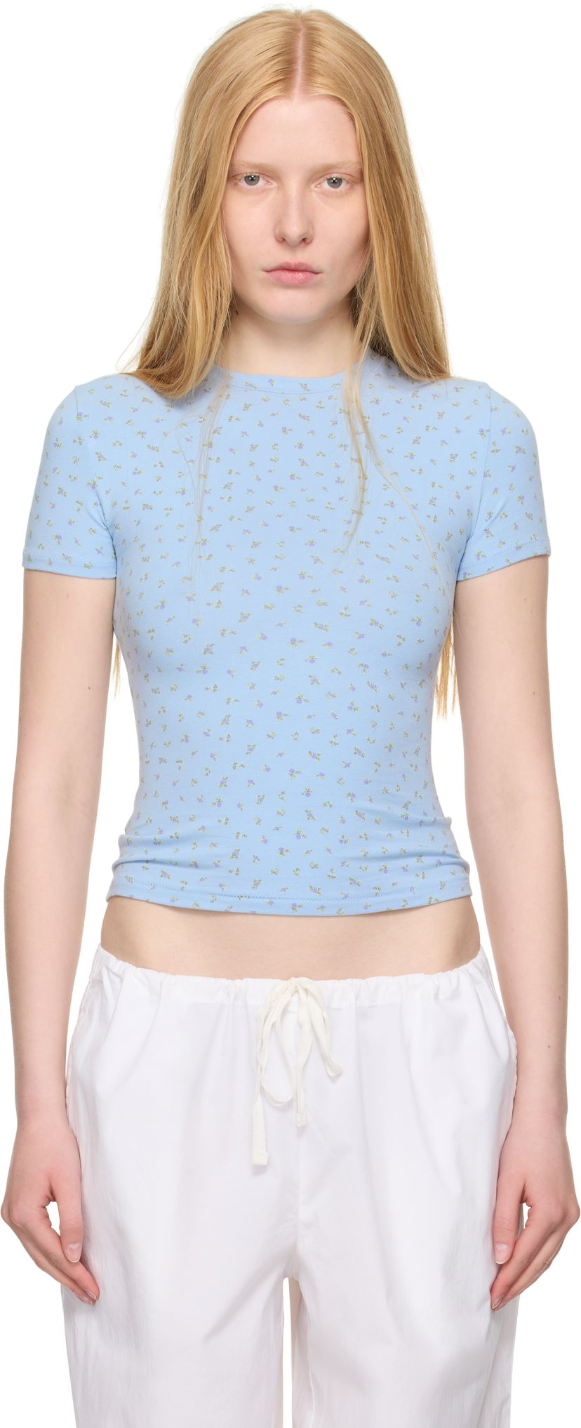 T-shirt SKIMS SKIMS Cotton Jersey T-Shirt with Floral Print Blå | SS-STT-9004W