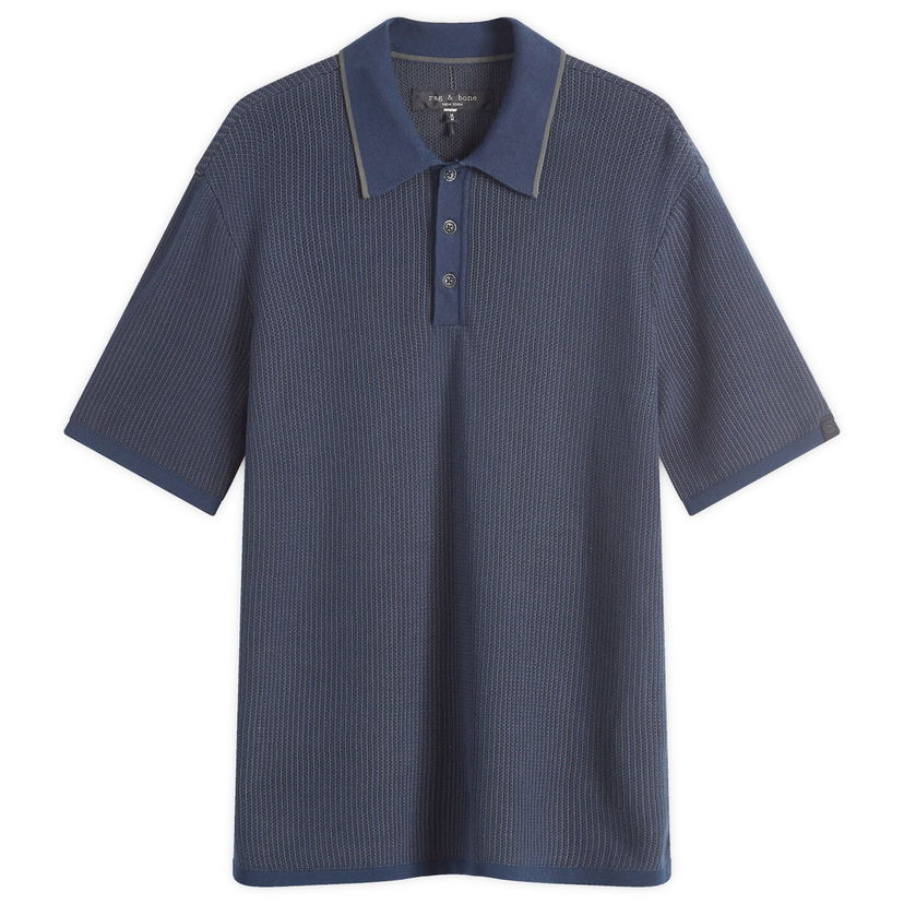 Polotröja rag & bone Harvey Knit Polo Blå | MBS24S017BC17