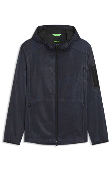 Parkas BOSS BOSS Active Hooded Parka Jacket with All-Over Print Mörkblå | 50547720, 0