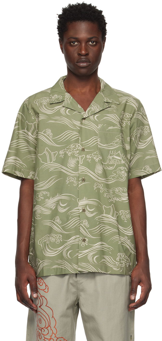 Skjorta Maharishi Wave Print Relaxed Fit Shirt Grön | 4263