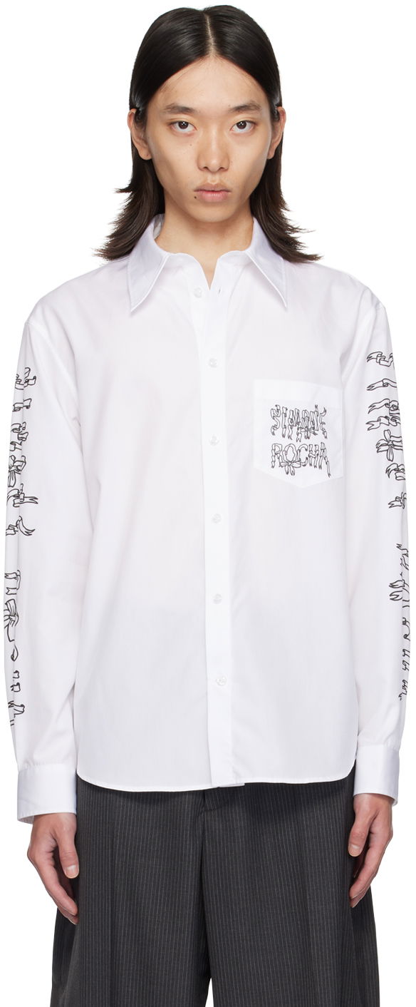 Skjorta Simone Rocha Simone Rocha Ribbon Logo Print Shirt Vit | 5281P1921 1025