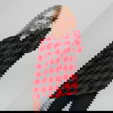 Skjorta Urban Classics Ladies Turnup Checked Flanell Shirt Flerfärgad | tb1280 Black/ Red, 0