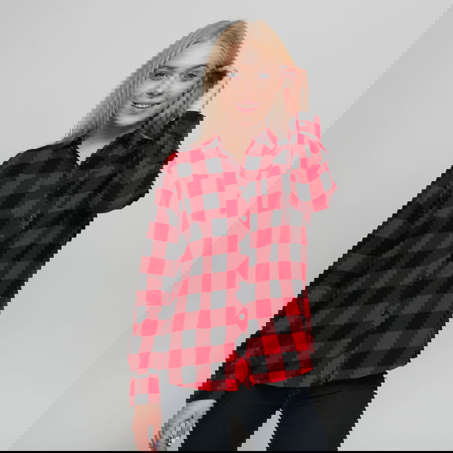 Skjorta Urban Classics Ladies Turnup Checked Flanell Shirt Flerfärgad | tb1280 Black/ Red, 0