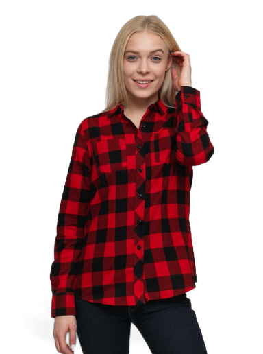 Skjorta Urban Classics Ladies Turnup Checked Flanell Shirt Flerfärgad | tb1280 Black/ Red