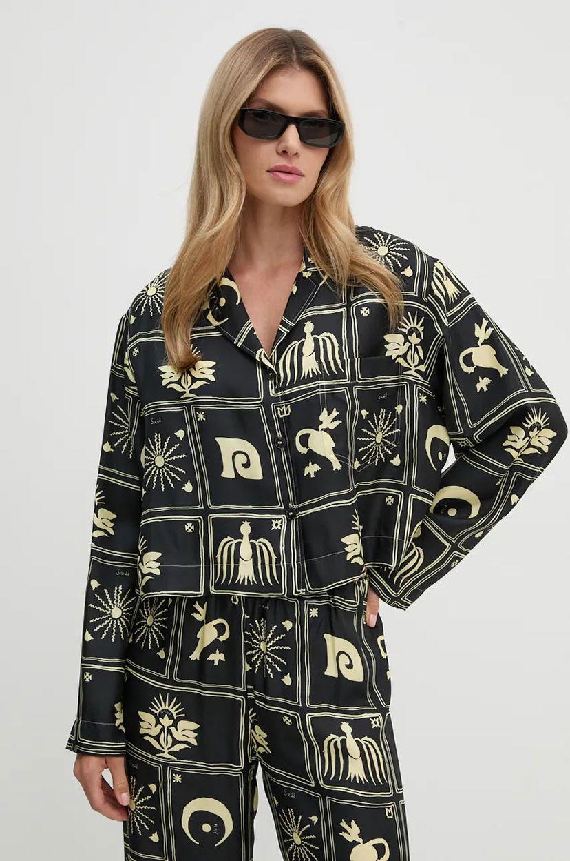Skjorta Nanushka Relaxed Fit Printed Shirt with Classic Collar Svart | NW24PFTP5499