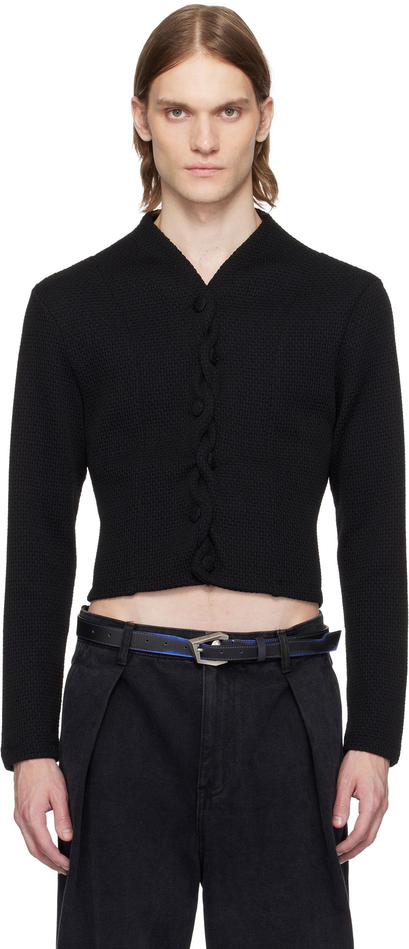 Sweater ADER ERROR ADER error Cropped Cable Knit Cardigan Svart | BO01SSKT0702BK