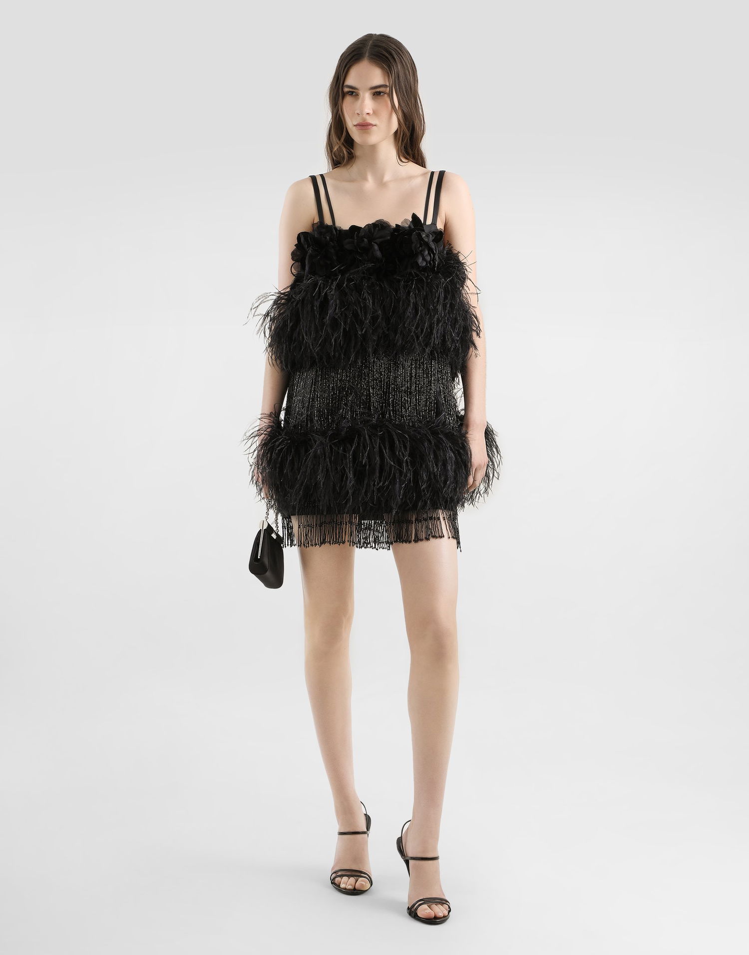 Linne Dolce & Gabbana Dolce & Gabbana Feather Embellished Satin Top Svart | F60FIZGDDI5N0000, 1