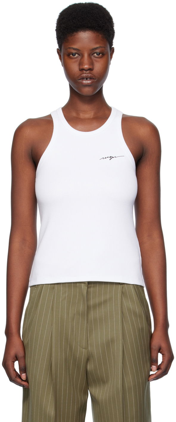Linne MSGM Embroidered Tank Top Vit | 3641MDT86 247108