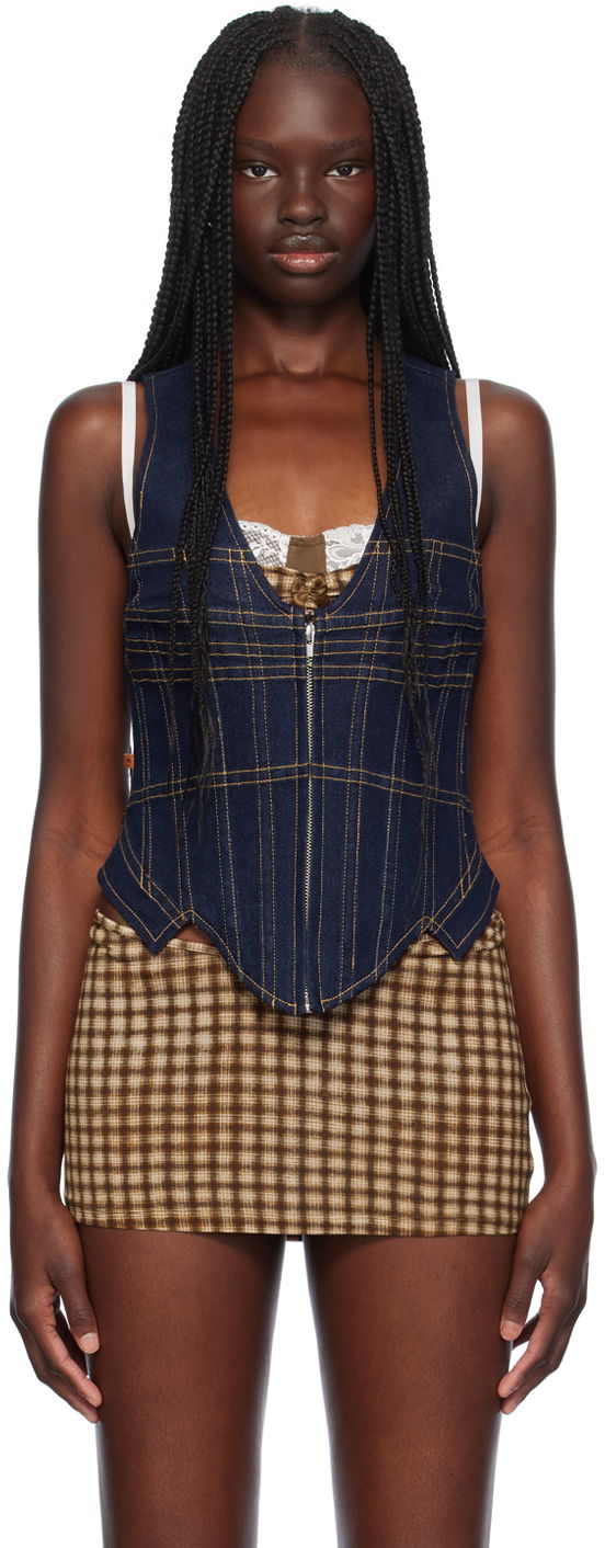 Väst Miaou Miaou Dolly Denim Corset Top Blå | 7146RWDBLD