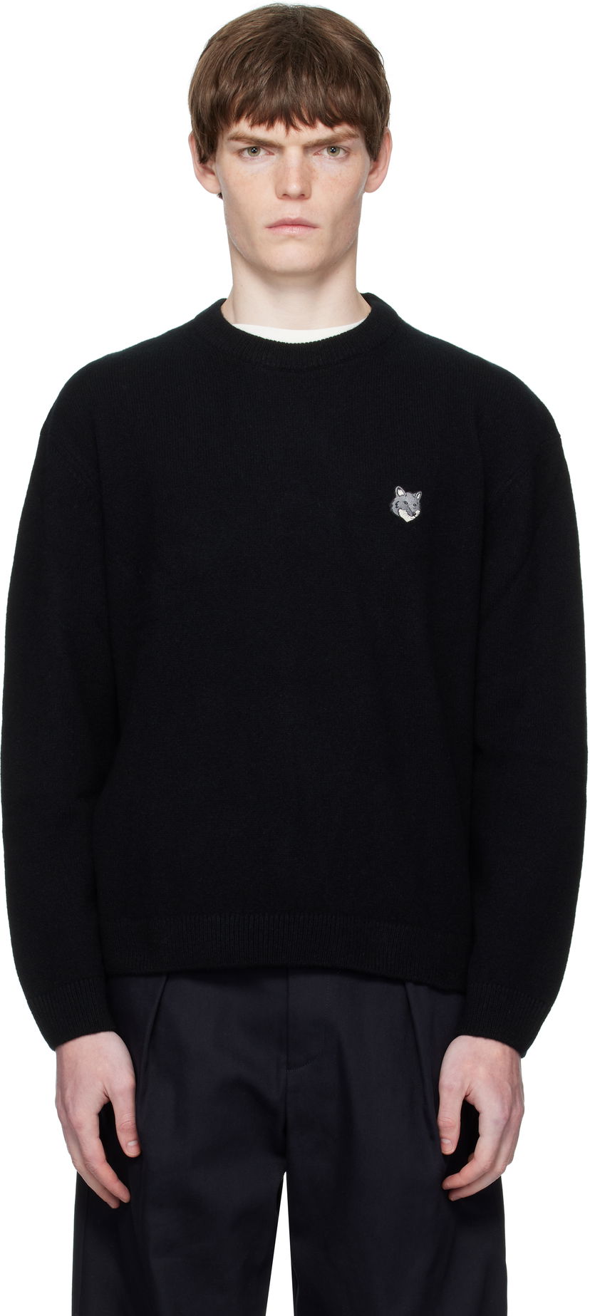Sweater MAISON KITSUNÉ Maison Kitsuné Fox Head Lambswool Sweater Svart | PM00803KT1006