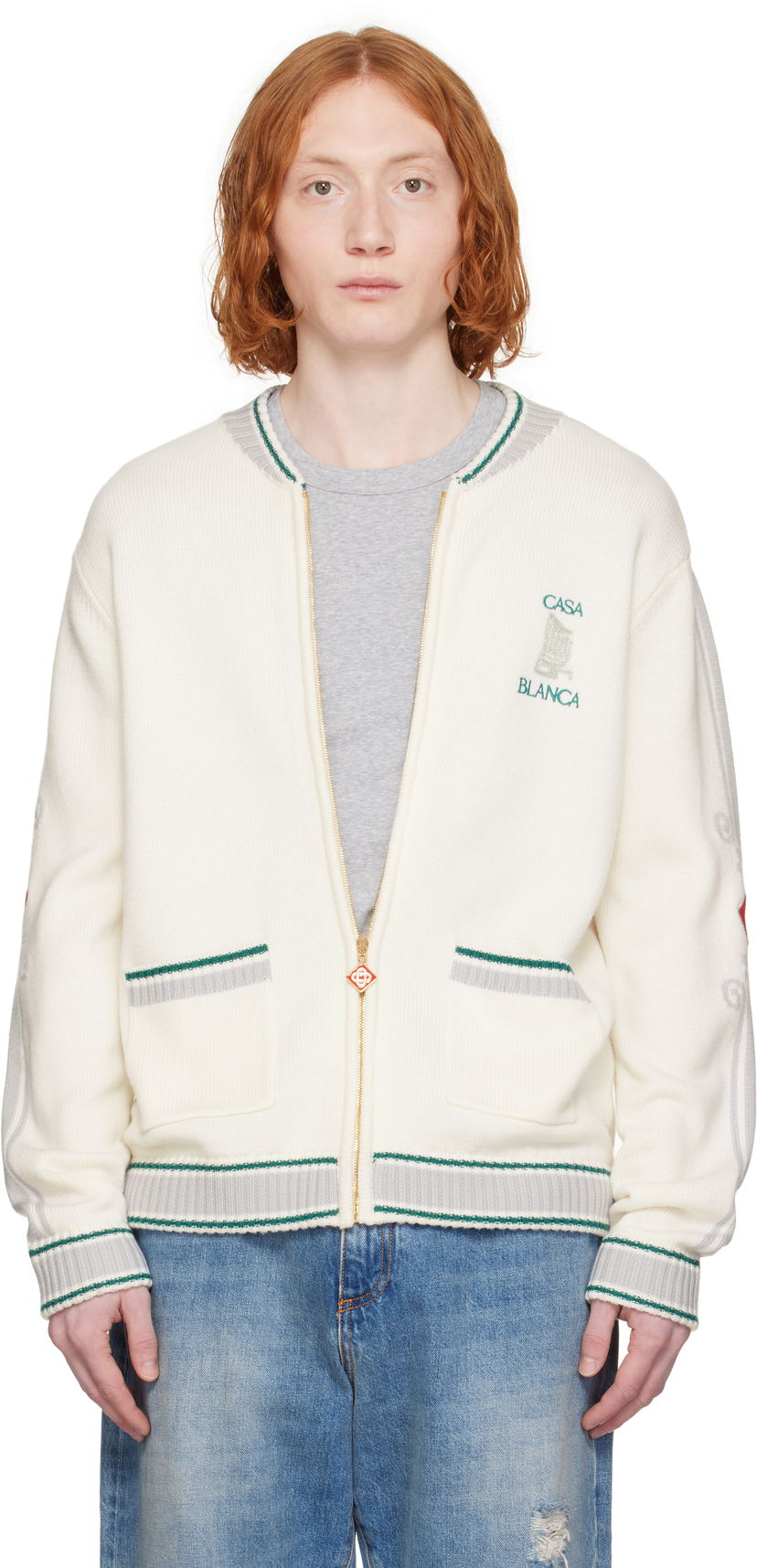 Sweater Casablanca Casablanca Casa Club Bomber Jacket Vit | MPS25-KW-879-01