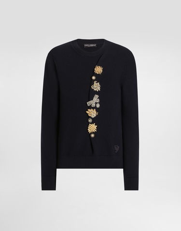 Sweater Dolce & Gabbana Wool Round-Neck Sweater With Jeweled Buttons Svart | GXX91ZJCVWRB0665, 0