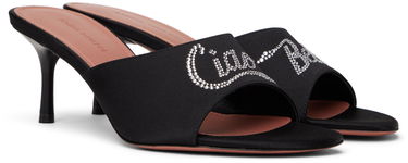 Tillbehör Amina Muaddi Amina Muaddi 'Bella' 60 Heeled Sandals Svart | BELLA SLIPPER 60 BLOCK SATIN, 3