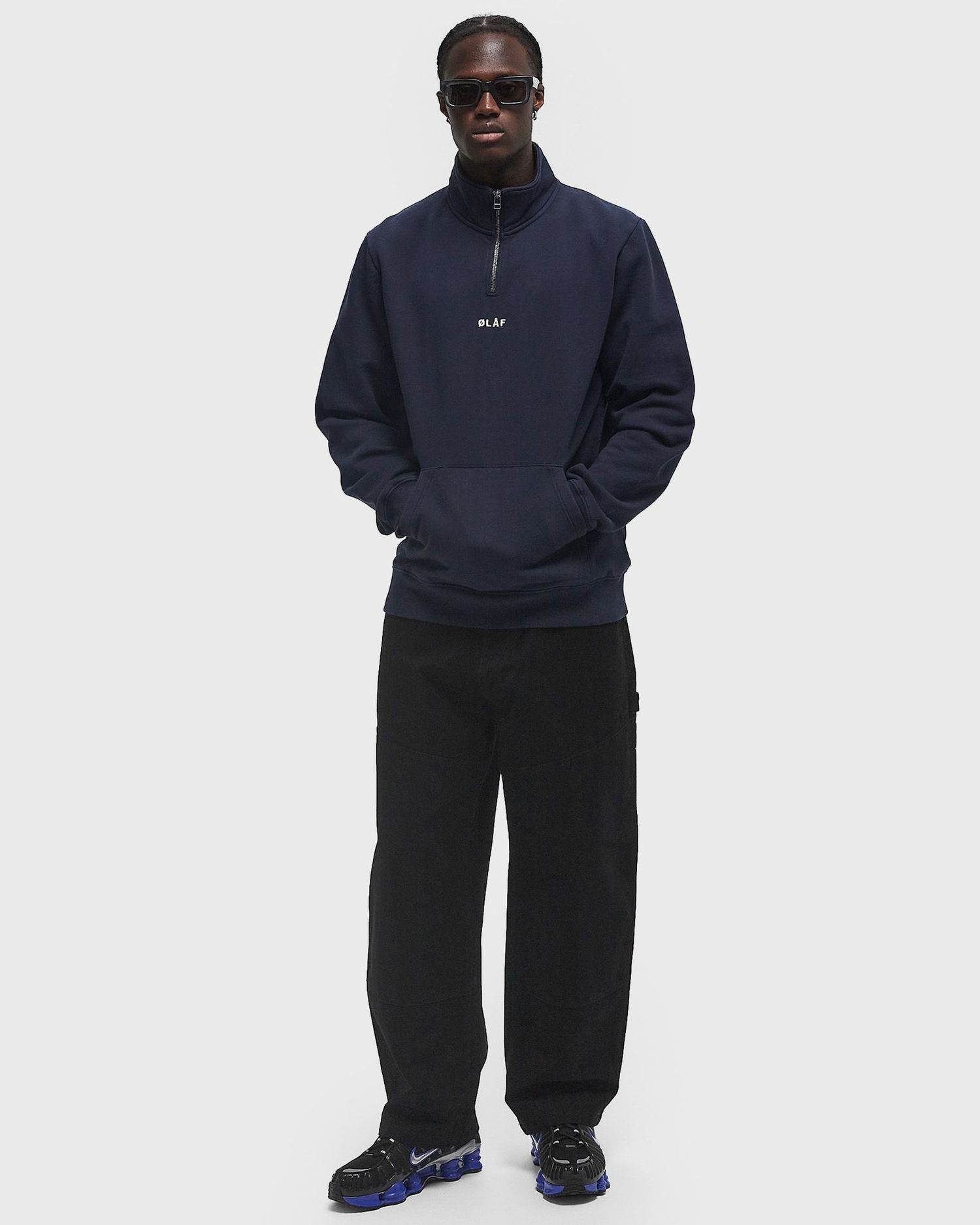 Sweater ØLÅF Olaf Block Zip Mock Neck Sweatshirt XL Mörkblå | M200201-NAVY, 1