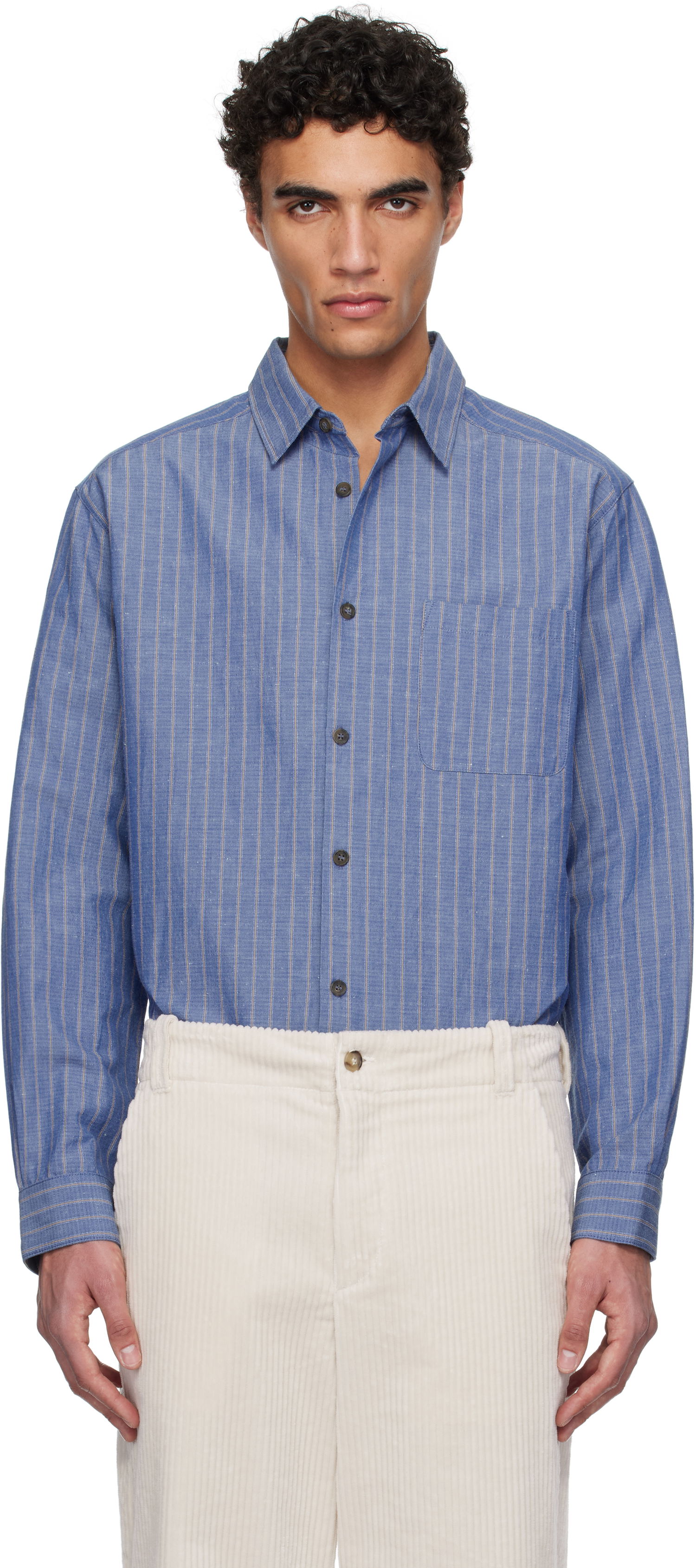 Skjorta A.P.C. A.P.C. Striped Button-Down Shirt Blå | COHFW-H12532, 0