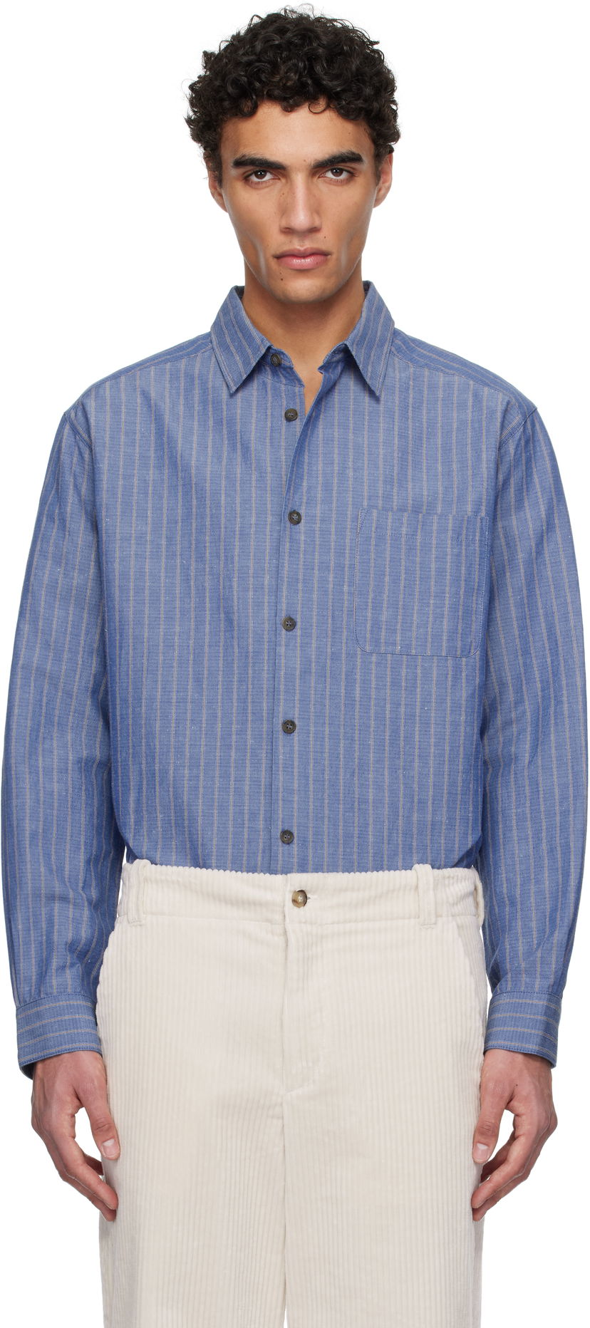 Skjorta A.P.C. A.P.C. Striped Button-Down Shirt Blå | COHFW-H12532