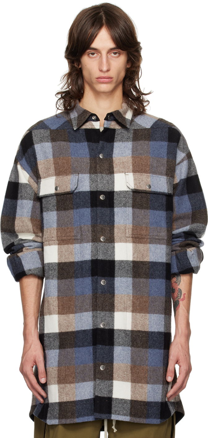 Skjorta Rick Owens Blue Porterville Oversized Shirt Svart | RU02D6728 WLDP