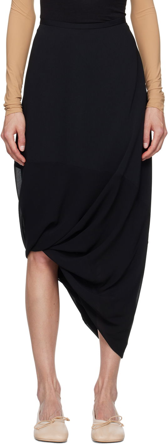 Kjol Maison Margiela MM6 Black Asymmetric Midi Skirt Svart | S52ME0018 MTN017