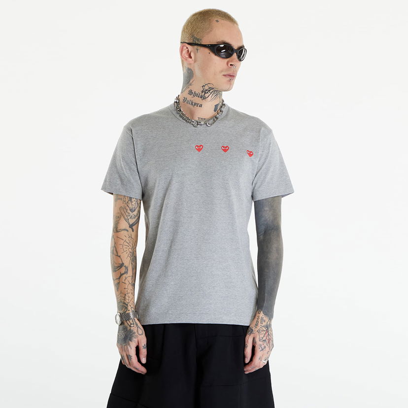 T-shirt Comme des Garçons PLAY Short Sleeve Logo Print T-Shirt UNISEX Grey Grå | AXT337 grey