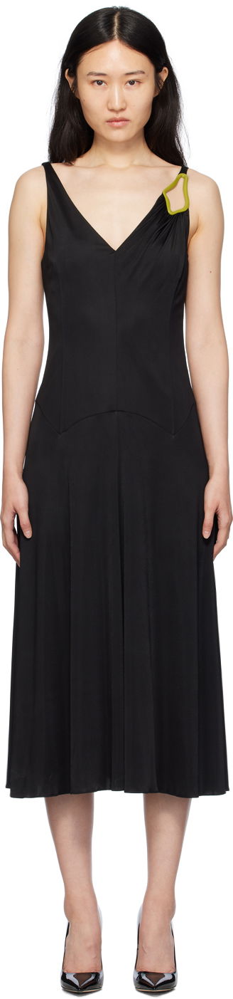Klä LANVIN V-Neck Midi Dress Svart | RW-DR0007-4893-P24