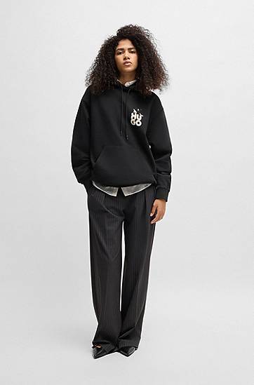 Sweatshirt BOSS Relaxed-fit Hoodie with Seasonal Artwork Svart | 50534047, 1