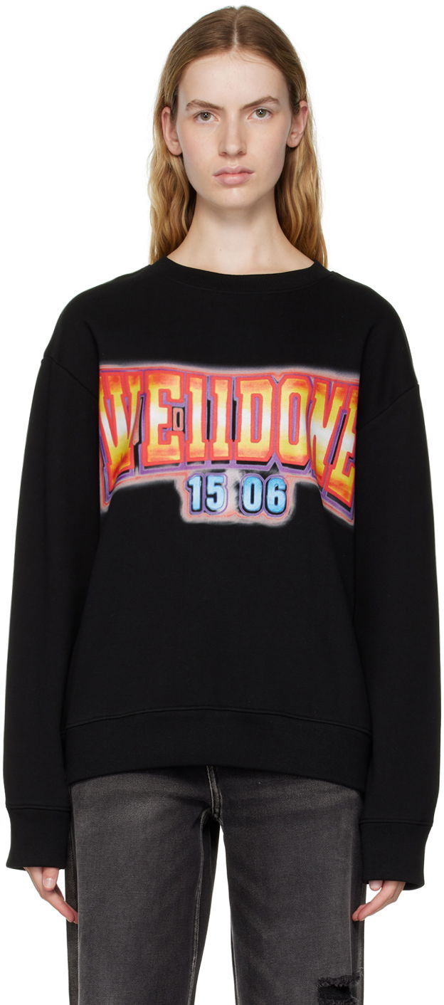 Sweater We11done We11done Crewneck Sweatshirt with Graphic Print Svart | WD-TS3-22-765-U-BK