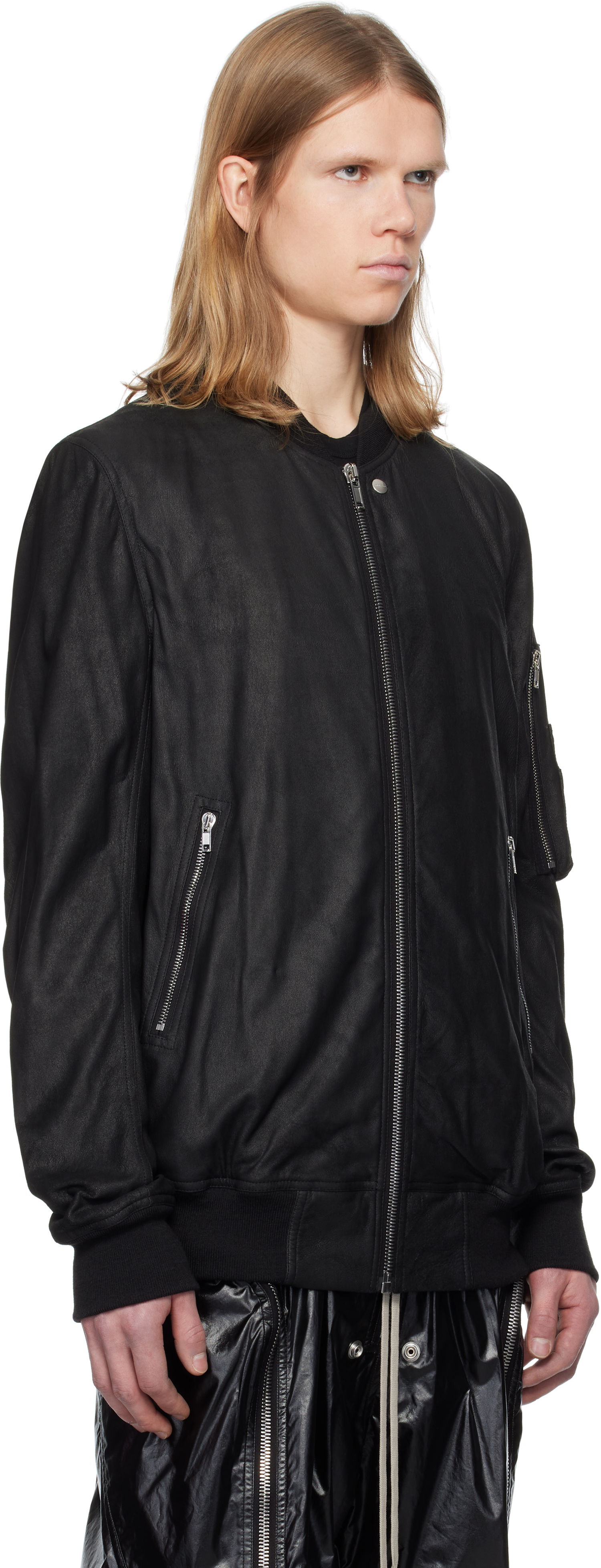 Bomberjacka Rick Owens Rick Owens Hollywood Classic Flight Leather Jacket Svart | RU01E5778 LBA, 1