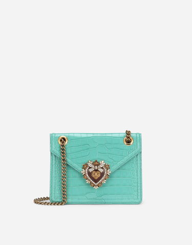 Handväska Dolce & Gabbana Dolce & Gabbana Devotion Crocodile Skin Medium Bag Turkos | BB6641A2R0887117, 0