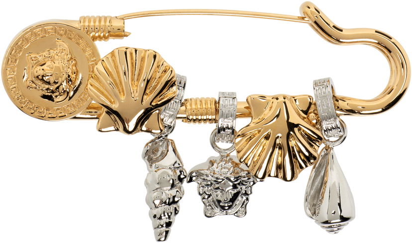 Pin Versace Versace Gold & Silver-Tone Icons De La Mer Safety Pin Brooch Gul | 1020570_1A00620