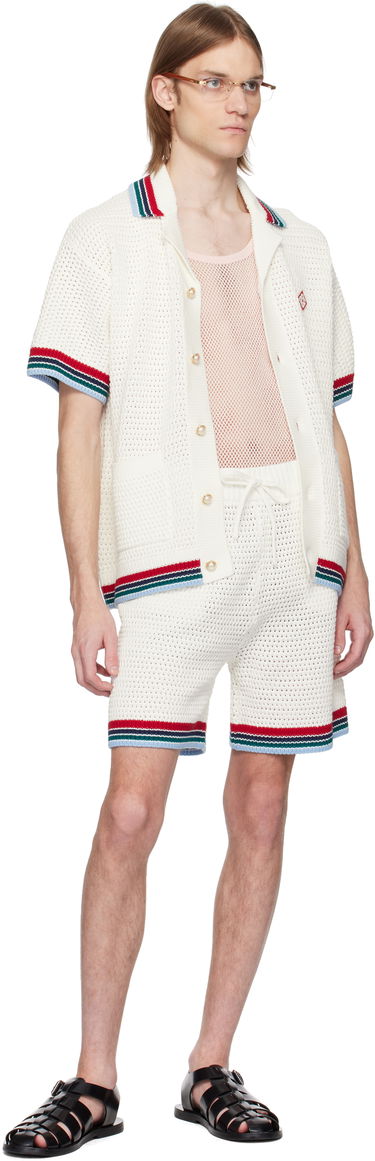 Sweater Casablanca Casablanca Gothic Crochet Knit Polo Shirt Vit | MS25-KW-920-01, 3