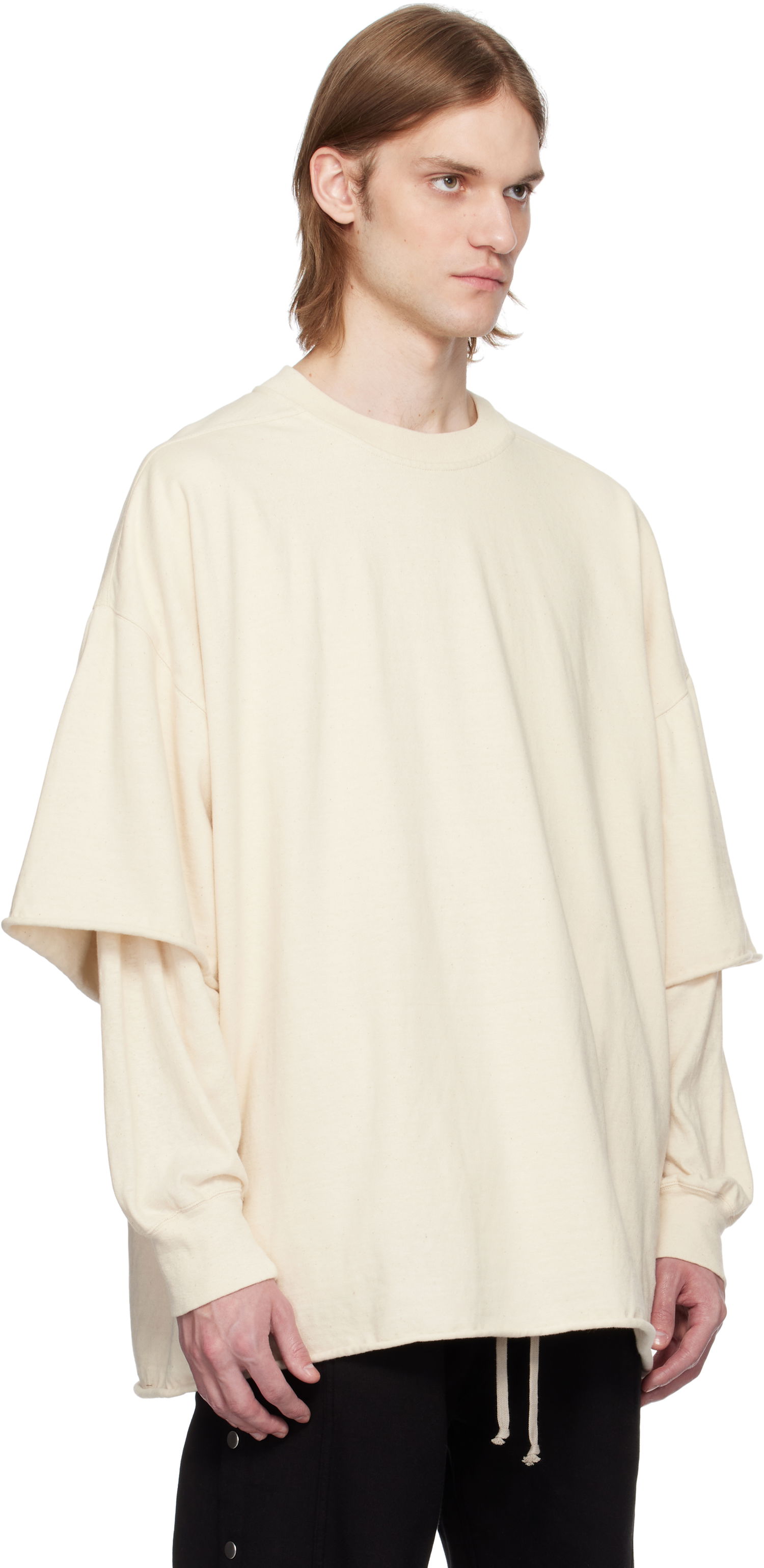 Sweatshirt Rick Owens Rick Owens DRKSHDW Tommy Hustler Double Sleeve T-Shirt Beige | DU01E3266 RIGRNN, 1