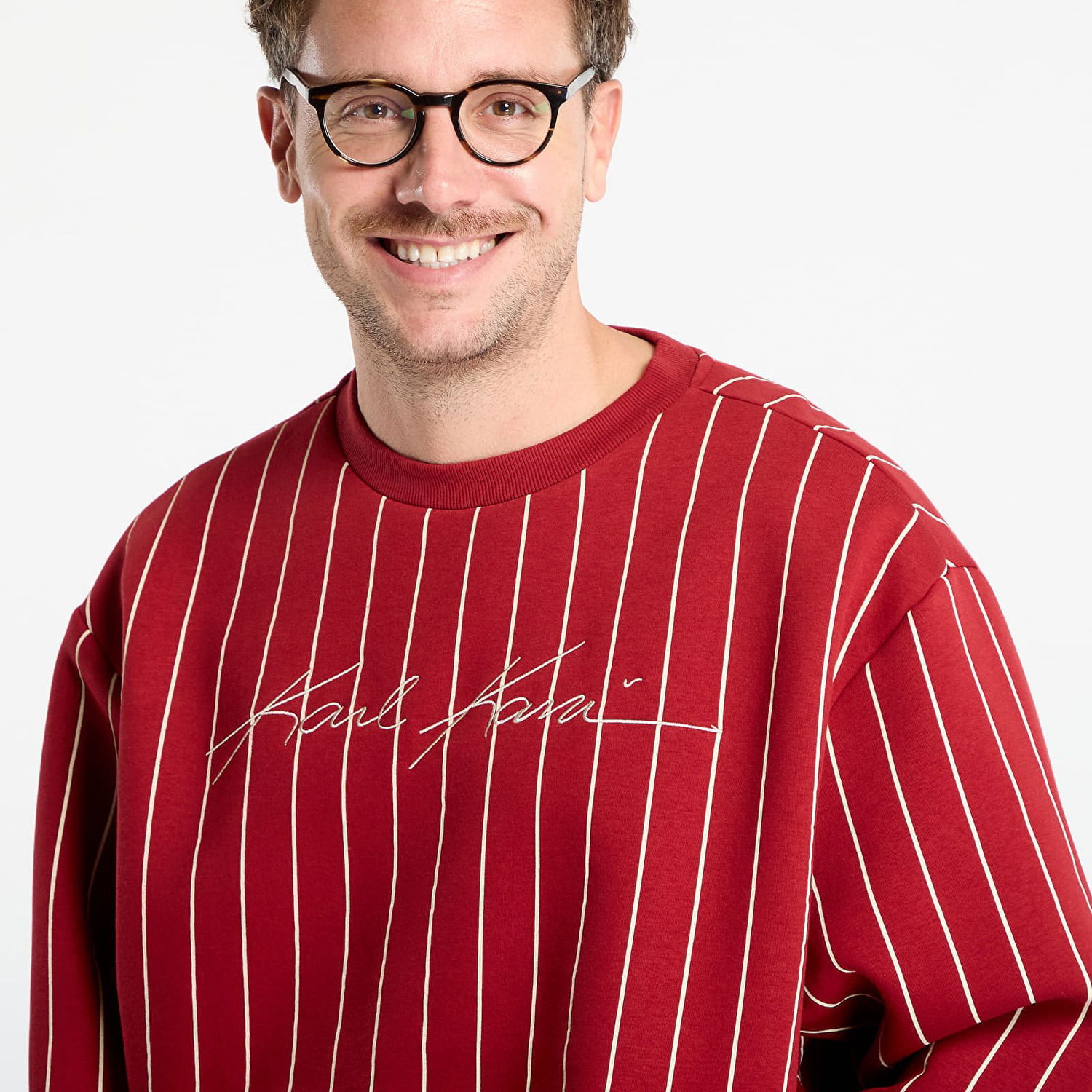 Sweatshirt Karl Kani Karl Kani Autograph Pinstripe Crewneck Sweatshirt Röd | PD00007595, 1