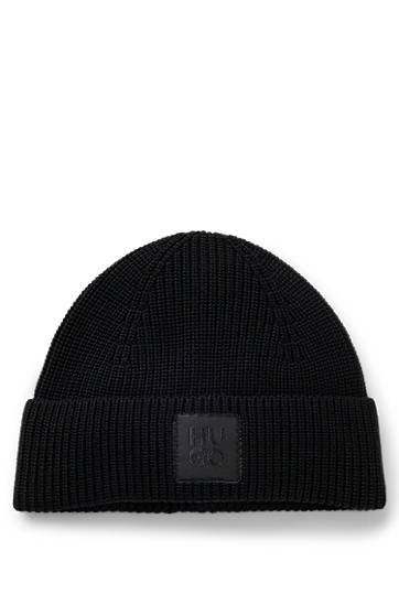 Mössa BOSS Wool-Blend Beanie with Logo Label Svart | 50548413, 0