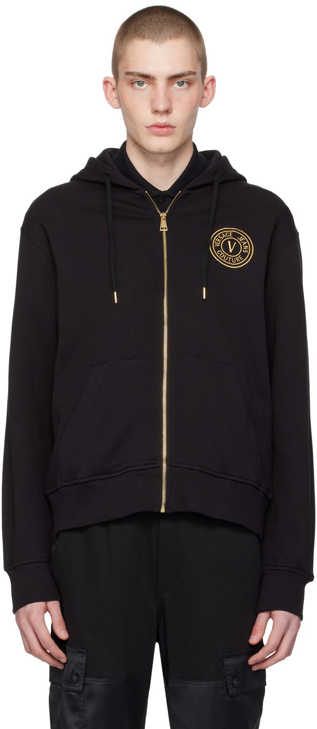 Sweatshirt Versace Couture Black V-Emblem Hoodie Svart | E76GAIT02_ECF01T