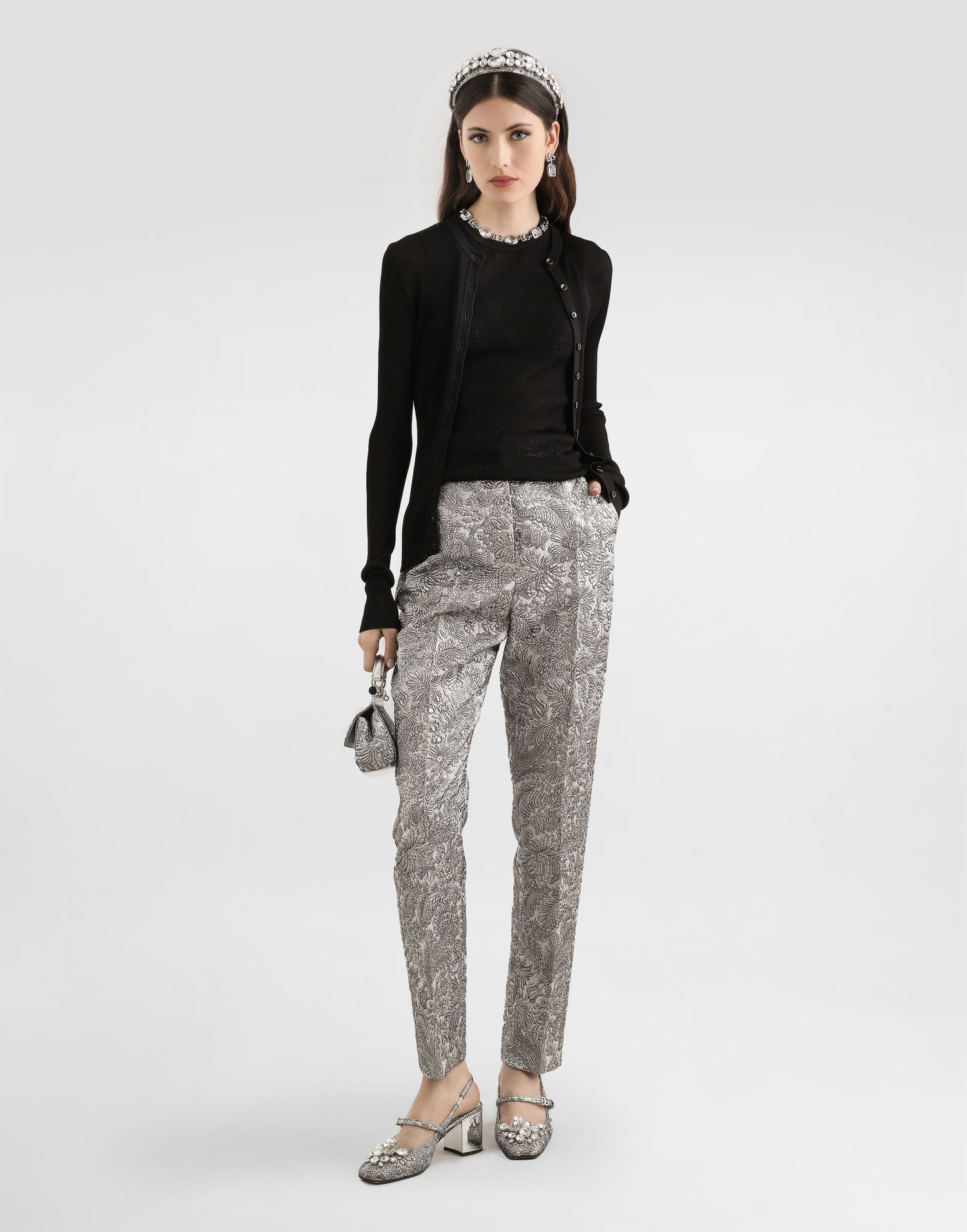 Byxor Dolce & Gabbana Floral Jacquard Trousers Metallisk | FTAM2ZFJZALS0998, 1