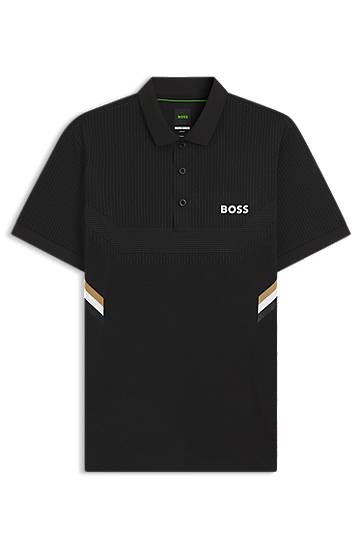 Polotröja BOSS Slim-Fit Moisture-Managing Polo Shirt Svart | 50543349