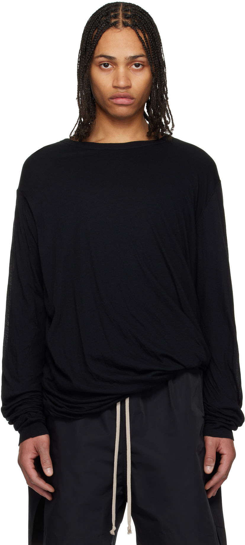 T-shirt Rick Owens Rick Owens Hollywood Jumbo Double Long Sleeve T-Shirt Svart | RU01E5258 UC