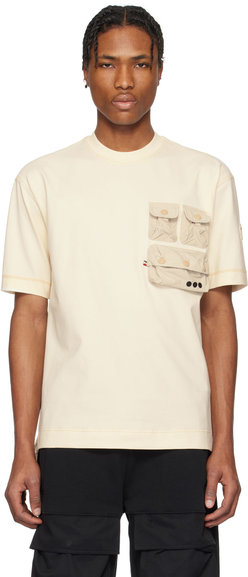 T-shirt Moncler Moncler Grenoble Cotton T-Shirt with Pockets Beige | K10978C0000389AW1
