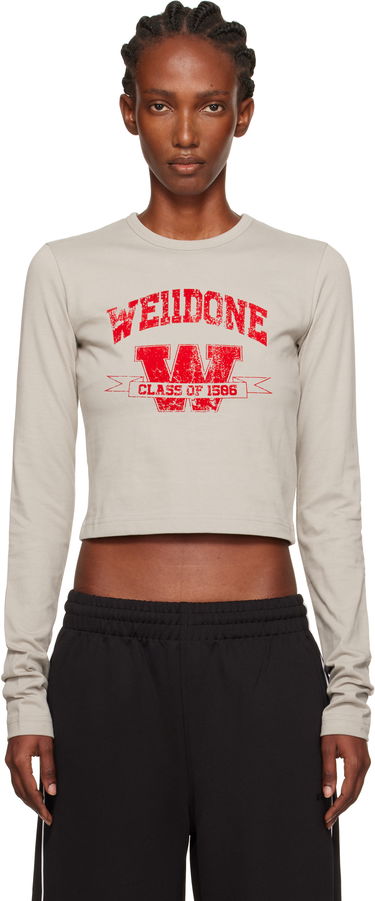 T-shirt We11done We11done '11' Print Cropped Long-Sleeve T-Shirt Beige | WD-TT2-25-748-W-LG, 0