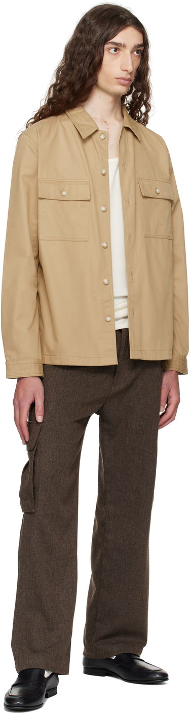 Skjorta BOSS Oversized-Fit Cotton Gabardine Shirt with Chest Pockets Beige | 50545383, 3