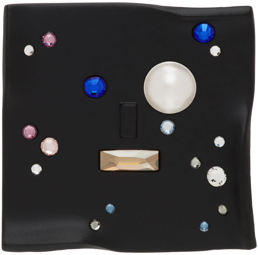 Pin ADER ERROR Black Crystal-Embellished Wavy Brooch Svart | BMSWSSJW0904BK