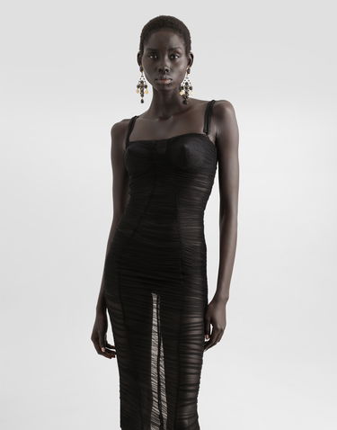 Klä Dolce & Gabbana Dolce & Gabbana Draped Tulle Calf-Length Dress Svart | F6TNKTFUUBNN0000, 3