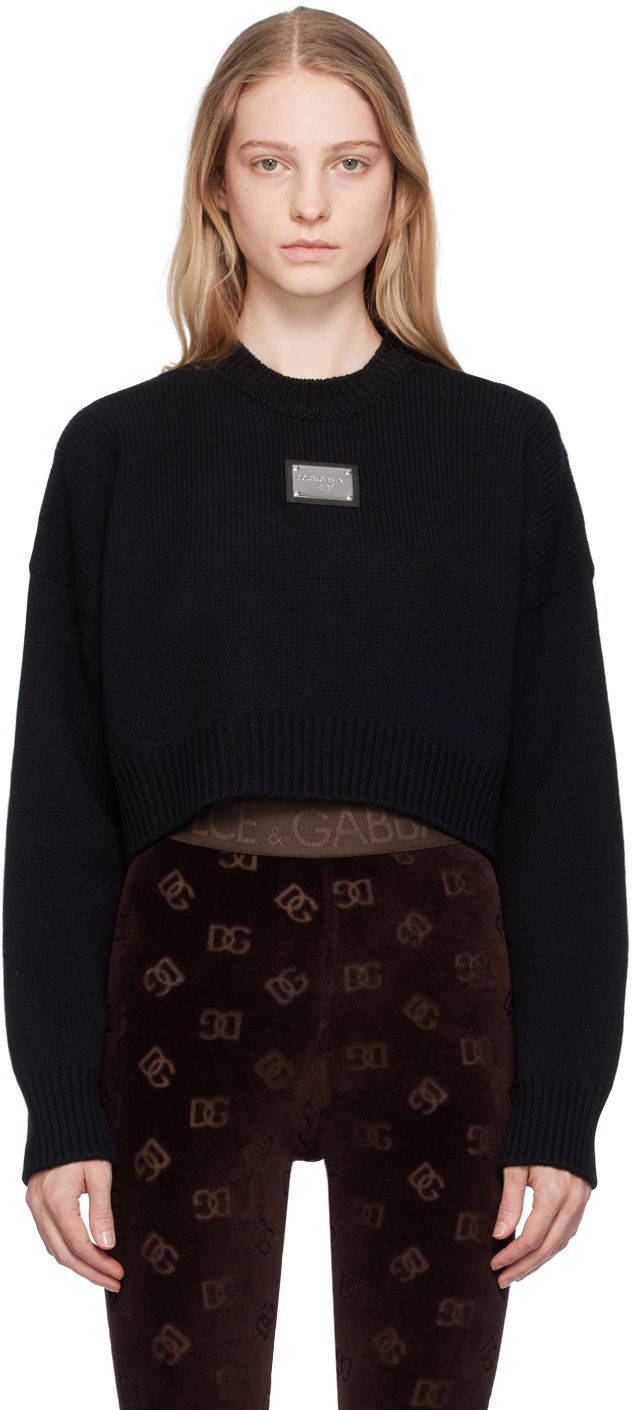 Sweater Dolce & Gabbana Black Plaque Sweater Svart | FXL67T JFMU0