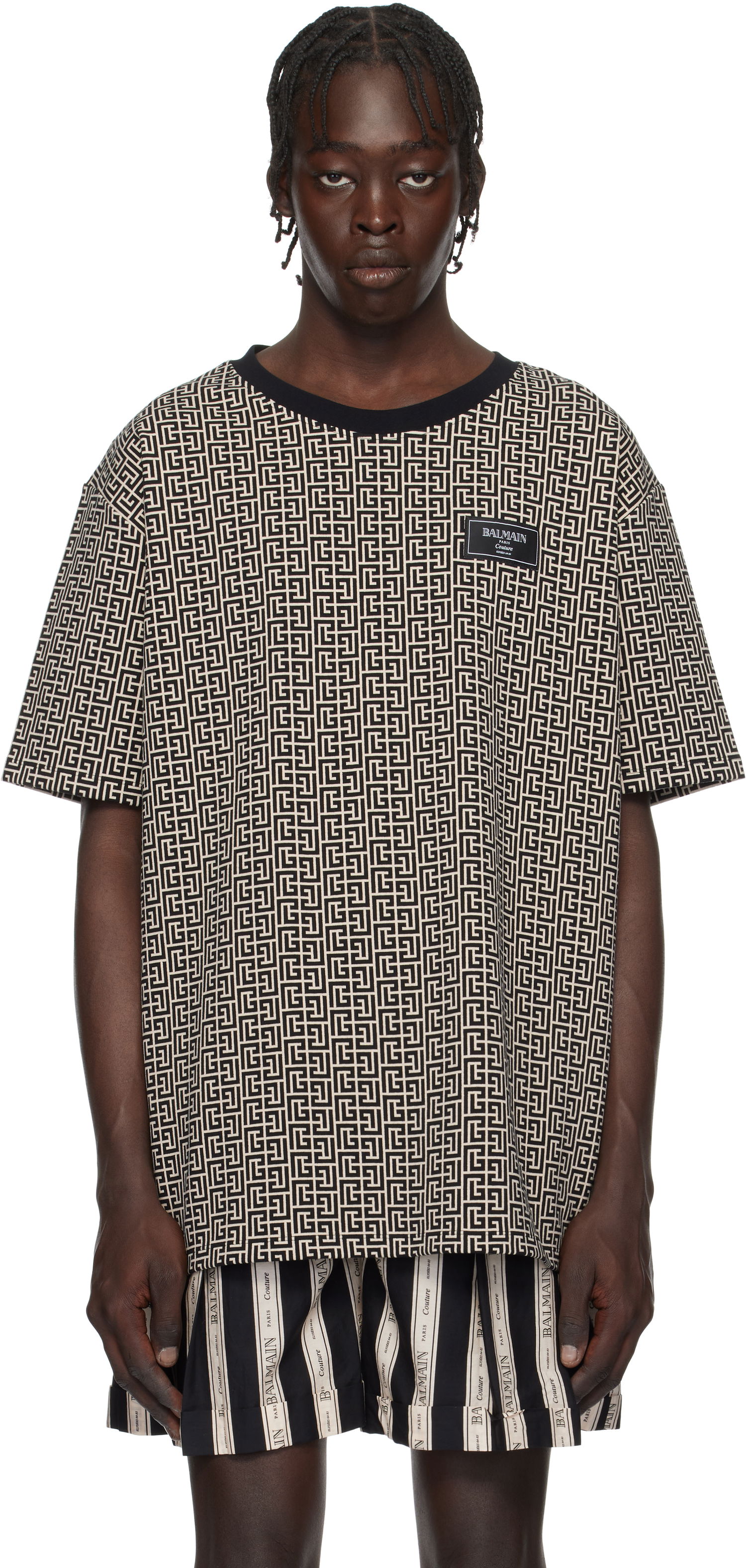 T-shirt Balmain Labyrinth Print T-Shirt Grå | EH1EG010BC90, 0