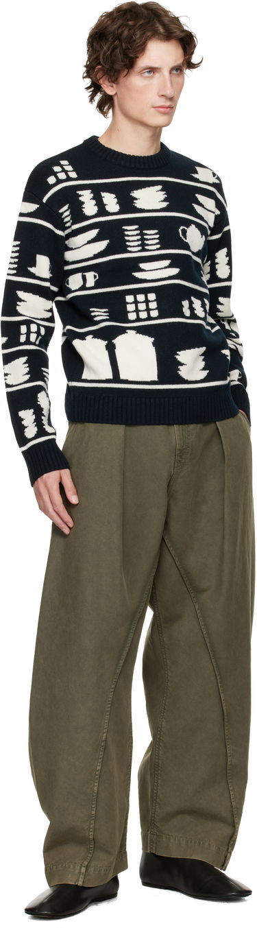 Sweater JW Anderson Crockery Jacquard Sweater Mörkblå | KW1431-YN0379, 3