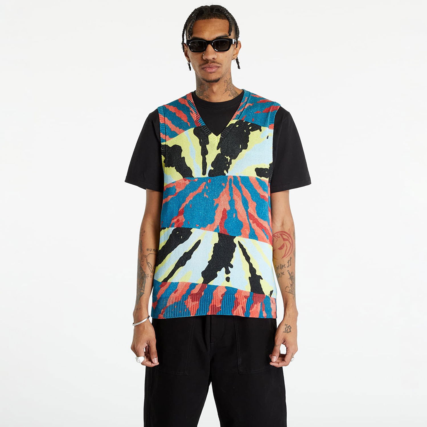 Väst Stüssy Printed Sweater Vest Svart | 117179 blue, 0